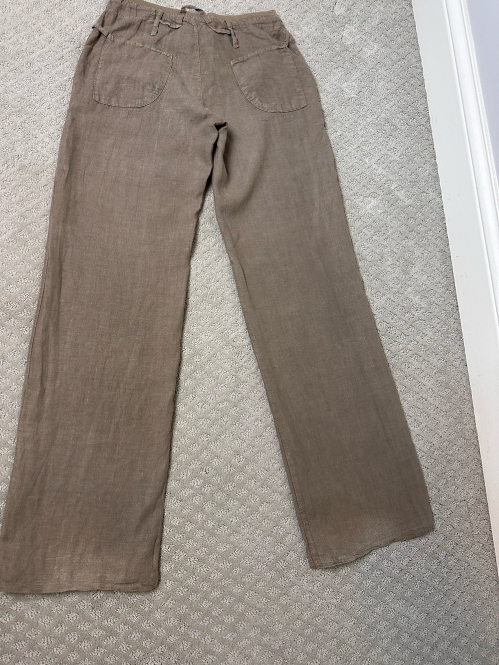 Sz S Zinka Italy linen wide leg pants taupe brown tan pockets drawstring - Picture 5 of 9